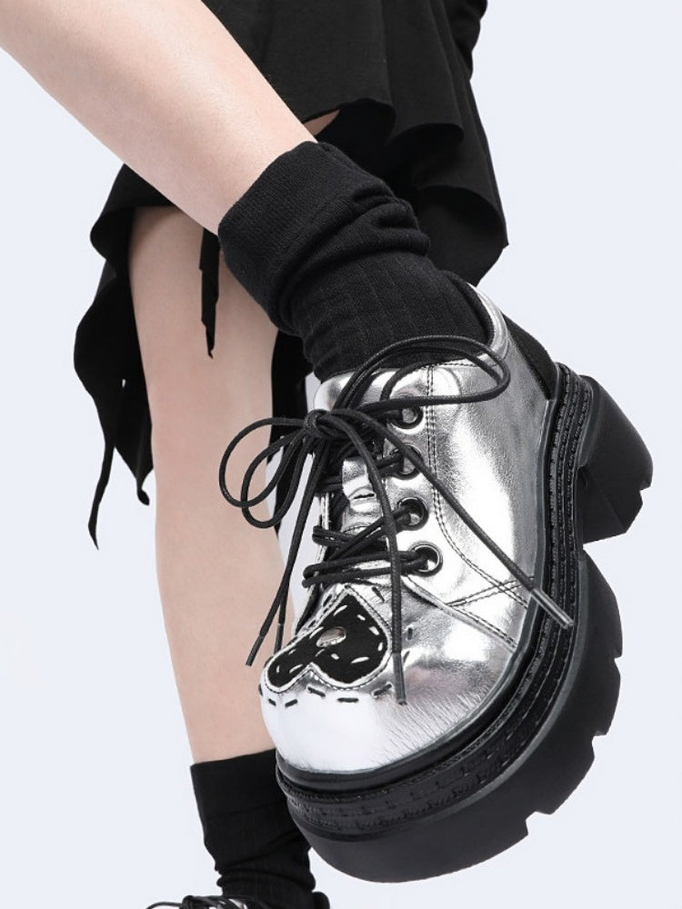 Subculture Heart Stitch Silver Platform Shoes【s0000015486】