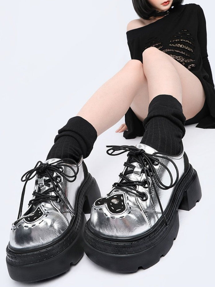 Subculture Heart Stitch Silver Platform Shoes【s0000015486】