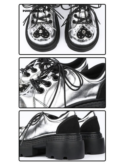 Subculture Heart Stitch Silver Platform Shoes【s0000015486】