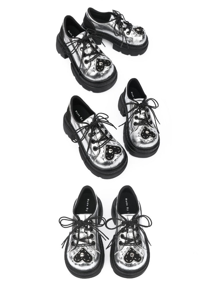 Subculture Heart Stitch Silver Platform Shoes【s0000015486】