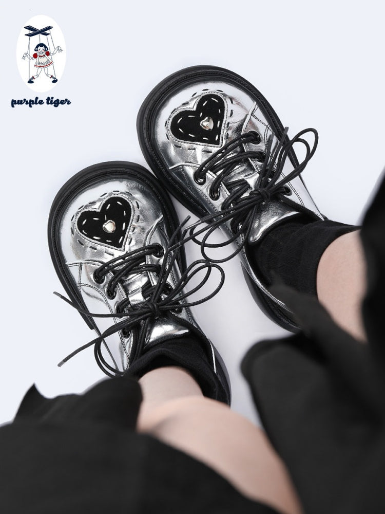 Subculture Heart Stitch Silver Platform Shoes【s0000015486】