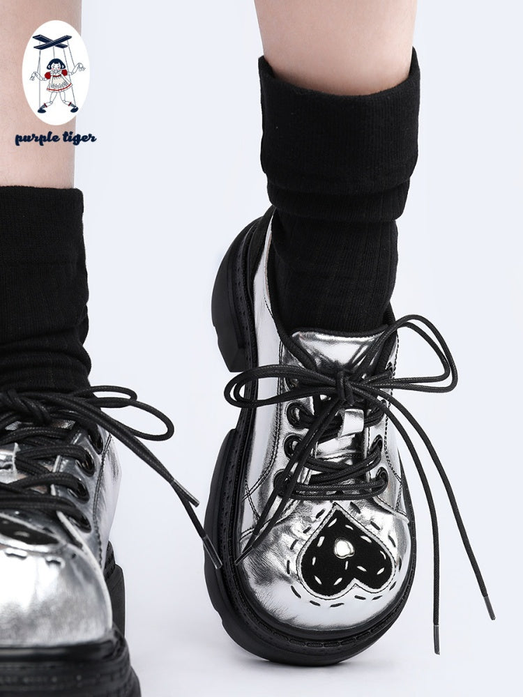 Subculture Heart Stitch Silver Platform Shoes【s0000015486】