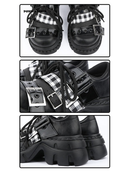 Plaid Belt Casual Leather Platform Daddy Shoes【s0000015489】