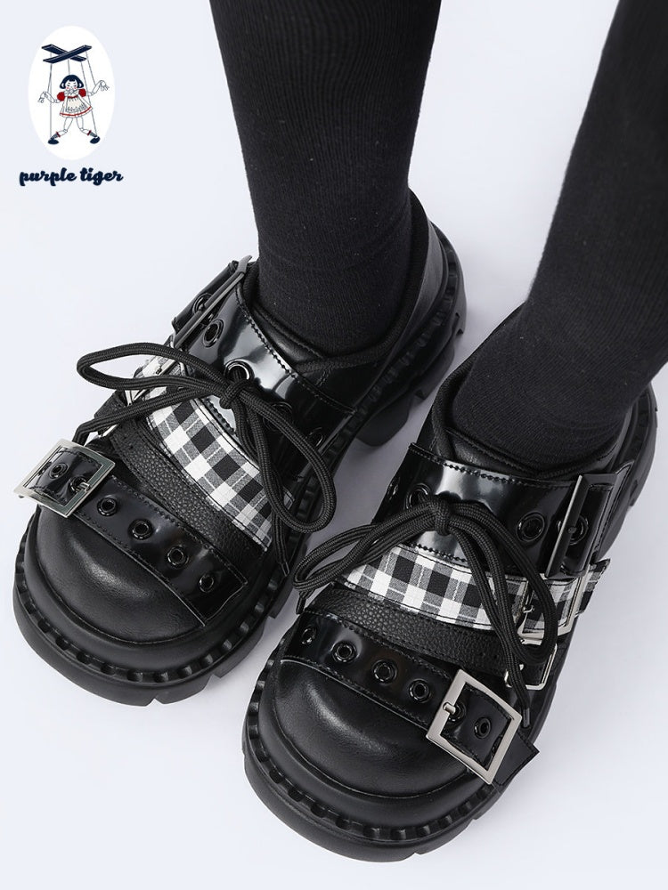 Plaid Belt Casual Leather Platform Daddy Shoes【s0000015489】
