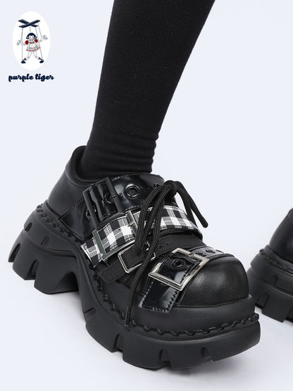 Plaid Belt Casual Leather Platform Daddy Shoes【s0000015489】