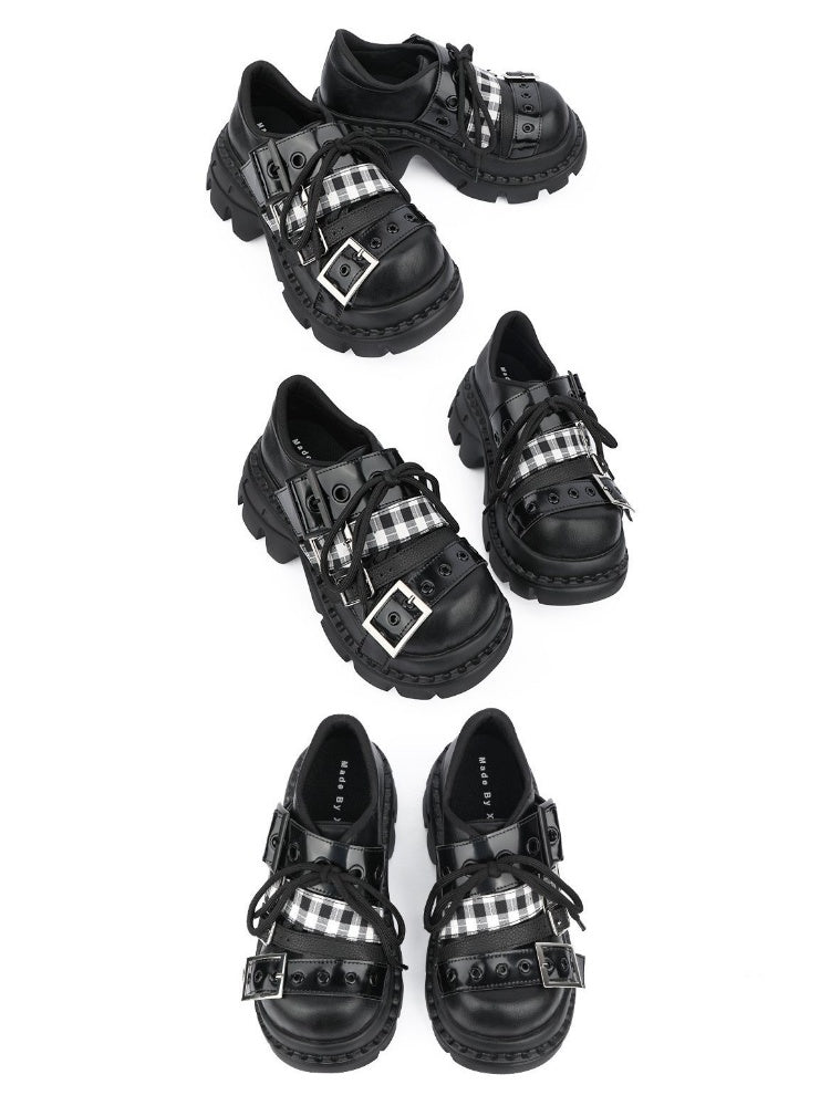 Plaid Belt Casual Leather Platform Daddy Shoes【s0000015489】