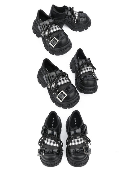 Plaid Belt Casual Leather Platform Daddy Shoes【s0000015489】