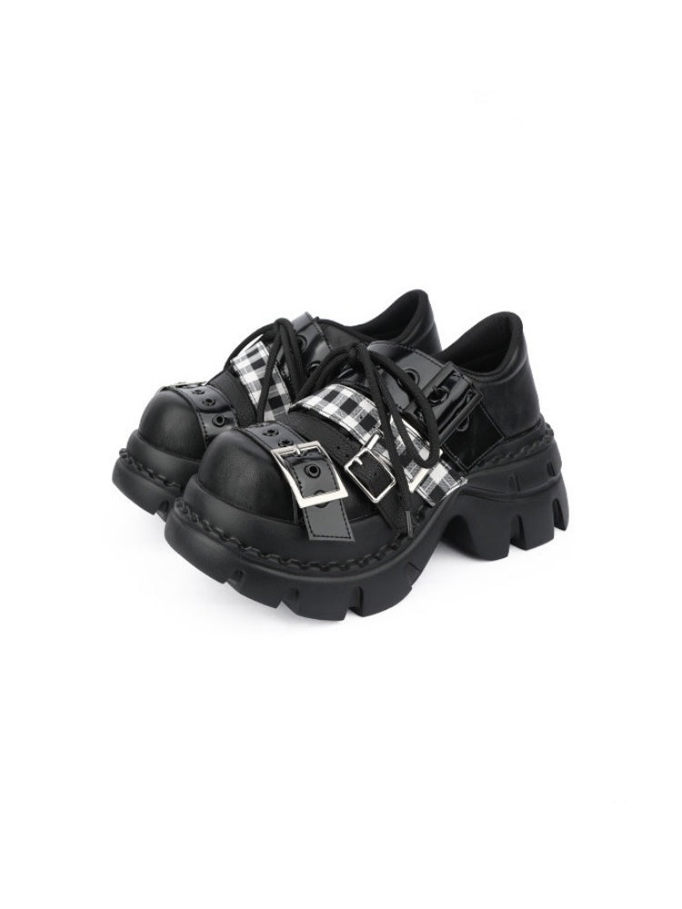 Plaid Belt Casual Leather Platform Daddy Shoes【s0000015489】