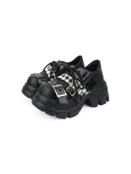 Plaid Belt Casual Leather Platform Daddy Shoes【s0000015489】