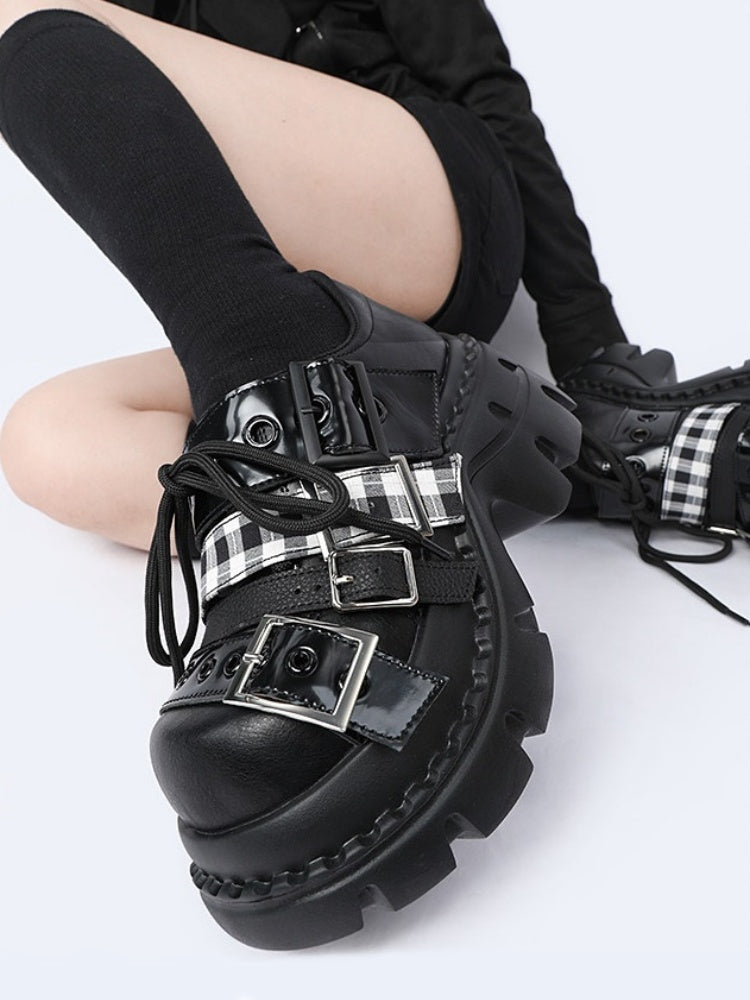 Plaid Belt Casual Leather Platform Daddy Shoes【s0000015489】