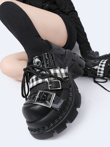 Plaid Belt Casual Leather Platform Daddy Shoes【s0000015489】