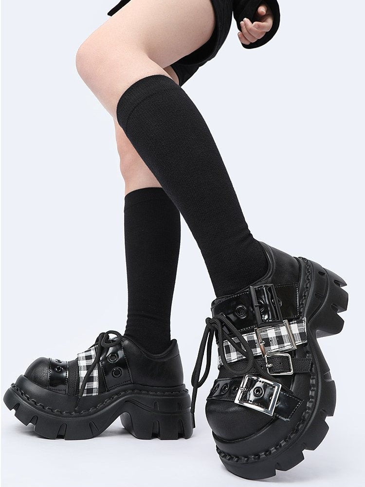 Plaid Belt Casual Leather Platform Daddy Shoes【s0000015489】