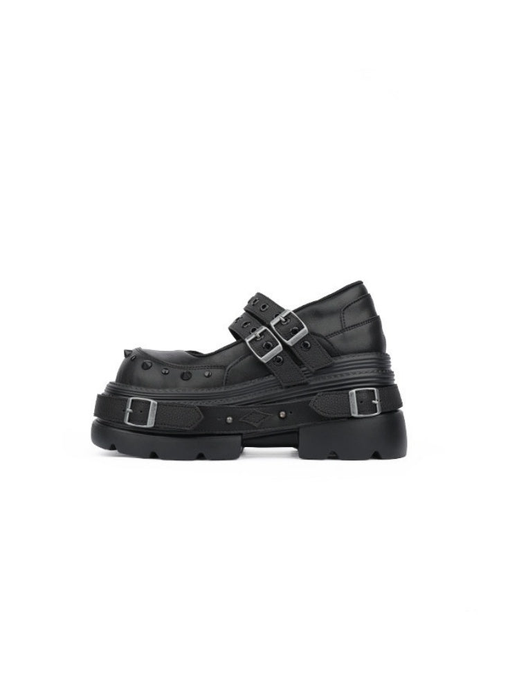Niche Design Belt Rivet Punk Platform Shoes【s0000015491】