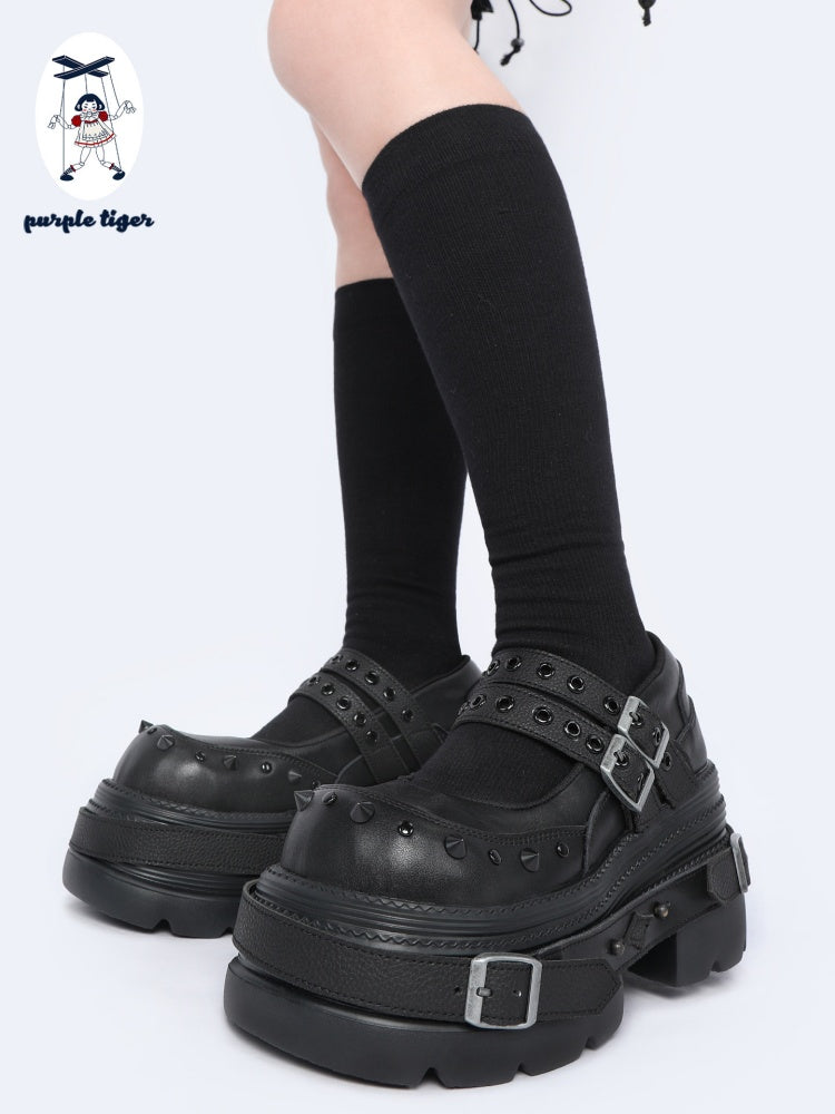 Niche Design Belt Rivet Punk Platform Shoes【s0000015491】