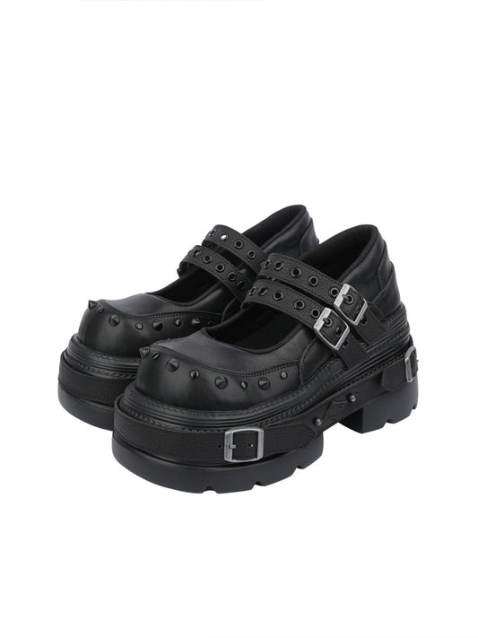Niche Design Belt Rivet Punk Platform Shoes【s0000015491】