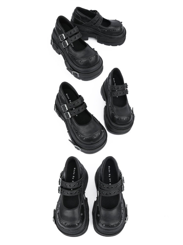 Niche Design Belt Rivet Punk Platform Shoes【s0000015491】