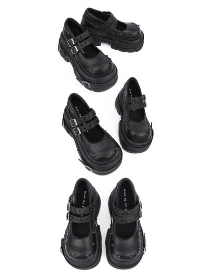 Niche Design Belt Rivet Punk Platform Shoes【s0000015491】