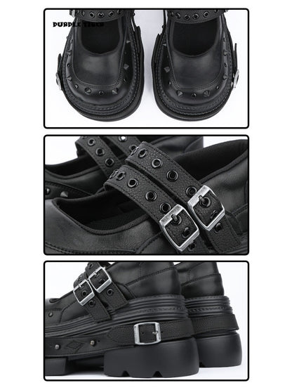 Niche Design Belt Rivet Punk Platform Shoes【s0000015491】