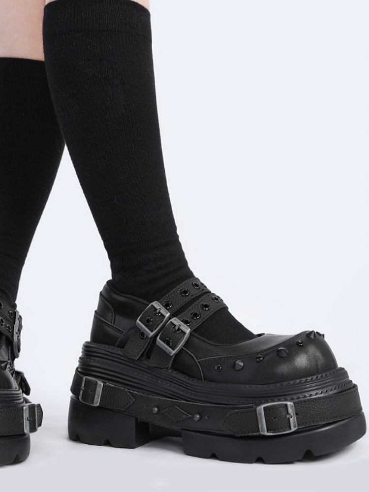 Niche Design Belt Rivet Punk Platform Shoes【s0000015491】