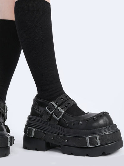 Niche Design Belt Rivet Punk Platform Shoes【s0000015491】
