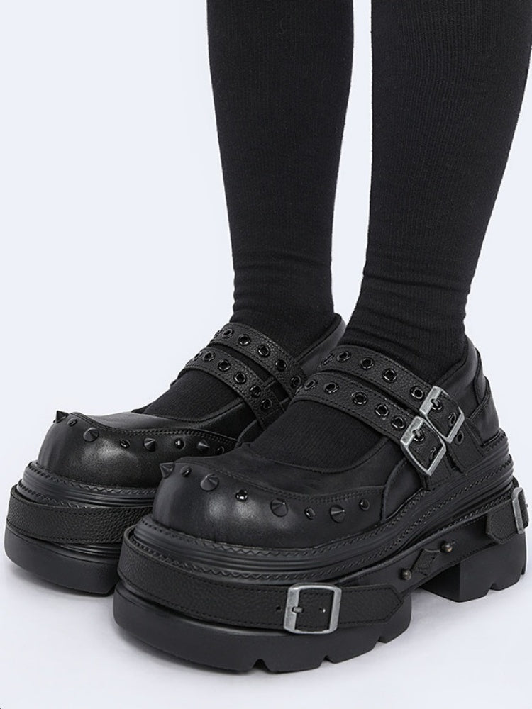 Niche Design Belt Rivet Punk Platform Shoes【s0000015491】