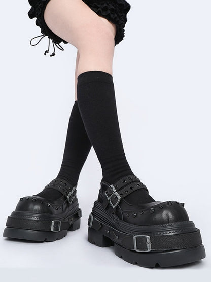 Niche Design Belt Rivet Punk Platform Shoes【s0000015491】