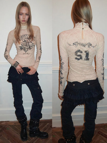 Rose Lace Print Base Skin See-Through Inner Top【s0000015494】