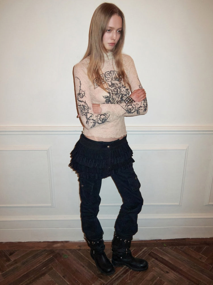 Rose Lace Print Base Skin See-Through Inner Top【s0000015494】