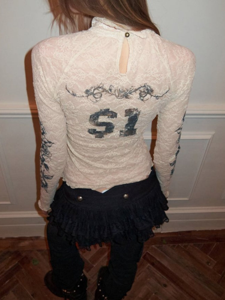 Rose Lace Print Base Skin See-Through Inner Top【s0000015494】