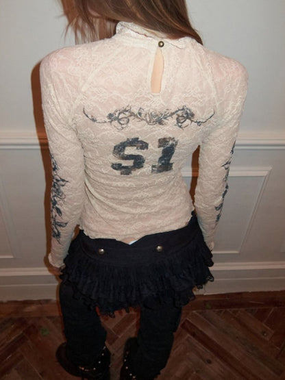 Rose Lace Print Base Skin See-Through Inner Top【s0000015494】