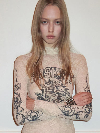Rose Lace Print Base Skin See-Through Inner Top【s0000015494】