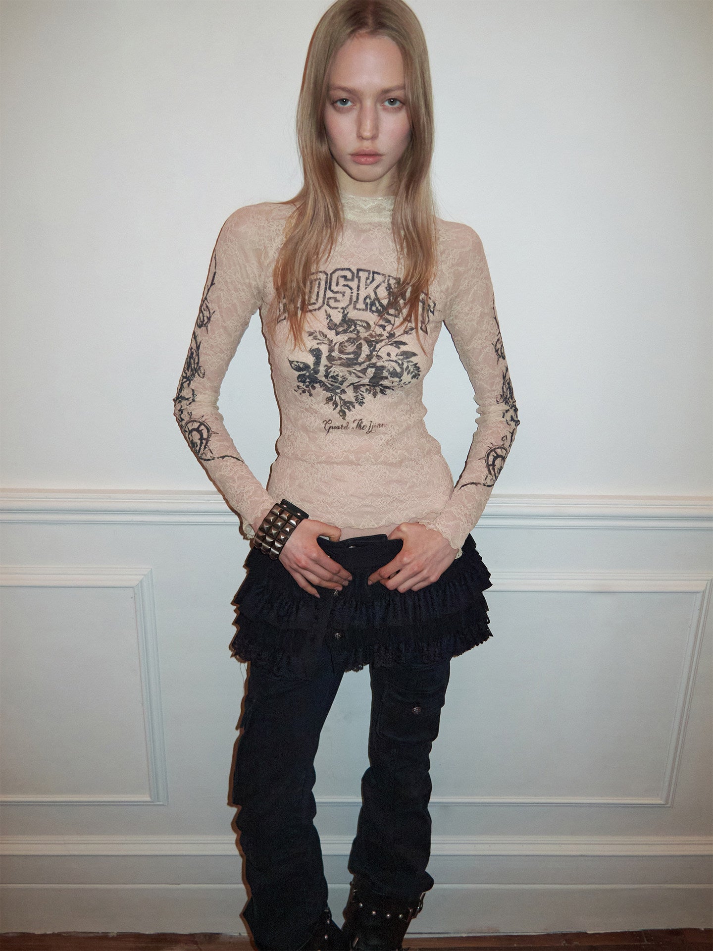 Rose Lace Print Base Skin See-Through Inner Top【s0000015494】