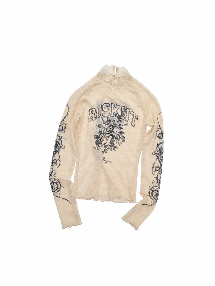 Rose Lace Print Base Skin See-Through Inner Top【s0000015494】