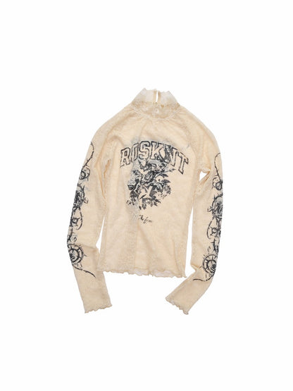 Rose Lace Print Base Skin See-Through Inner Top【s0000015494】