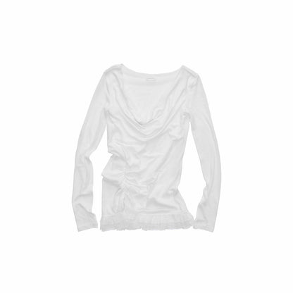 Swing Collar Mesh Double Patchwork Side Pleated Lace Slim Top【s0000015497】