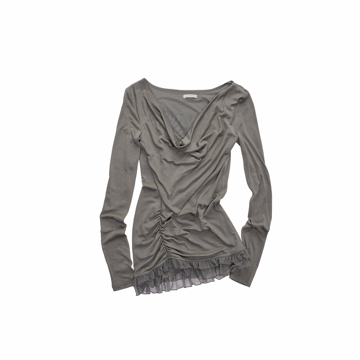 Swing Collar Mesh Double Patchwork Side Pleated Lace Slim Top【s0000015497】