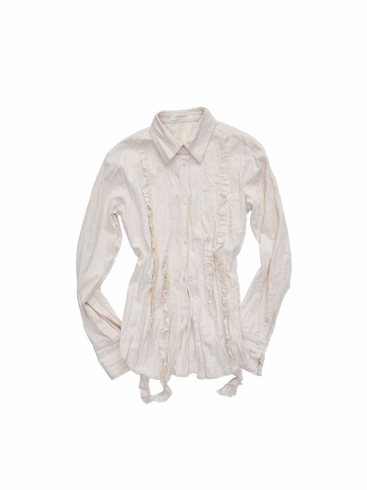 Patchwork Ruffle Pleated Lazy Waist Slim Top Shirt【s0000015498】