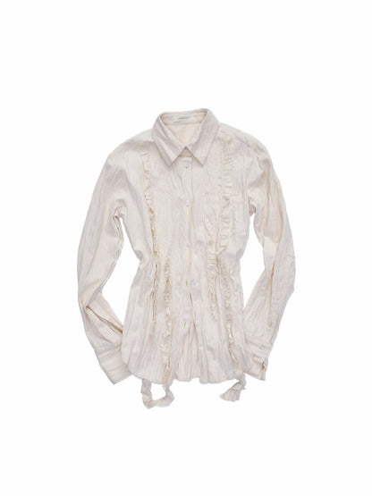 Patchwork Ruffle Pleated Lazy Waist Slim Top Shirt【s0000015498】