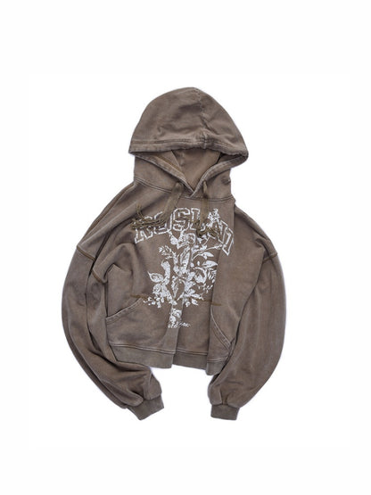 American Pile Sleeve Rose Print Hooded Sweatshirt【s0000015499】