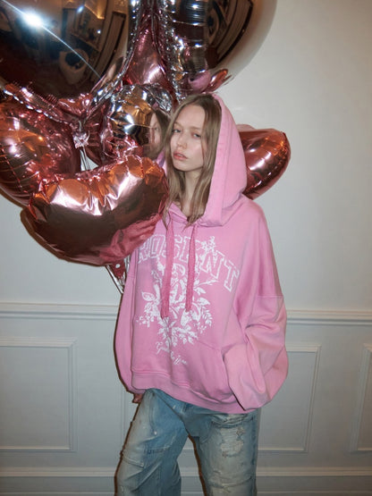 American Pile Sleeve Rose Print Hooded Sweatshirt【s0000015499】