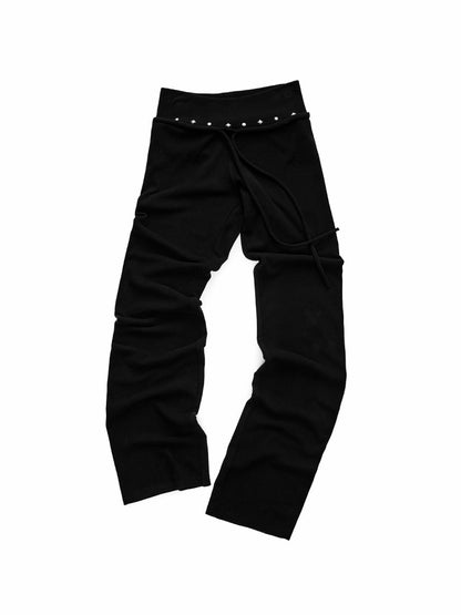 Rivet Fur Collar Bat Sleeve Hooded Sweatshirt Drawstring Bootcut Casual Pants Set【s0000015500】