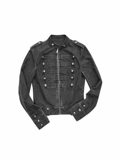 Court Napoleon Double-Breasted Distressed Canvas Jacket【s0000015501】