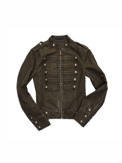 Court Napoleon Double-Breasted Distressed Canvas Jacket【s0000015501】