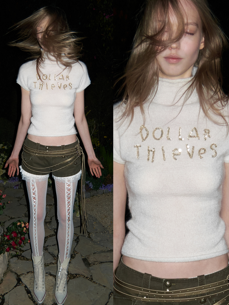 Mohair Beaded Embroidered Small Turtle-Neck Knitted Short-Sleeved Sweater【s0000015502】