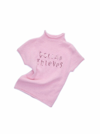 Mohair Beaded Embroidered Small Turtle-Neck Knitted Short-Sleeved Sweater【s0000015502】
