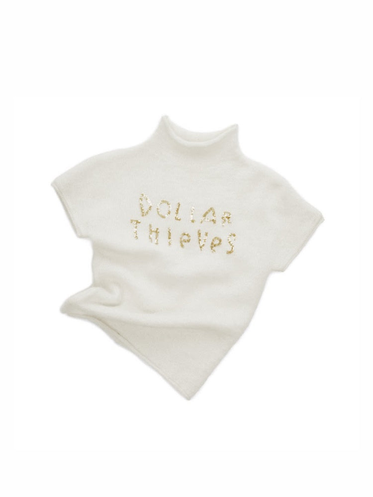 Mohair Beaded Embroidered Small Turtle-Neck Knitted Short-Sleeved Sweater【s0000015502】
