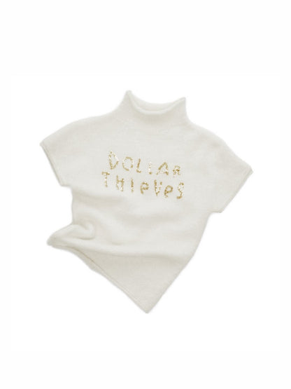 Mohair Beaded Embroidered Small Turtle-Neck Knitted Short-Sleeved Sweater【s0000015502】
