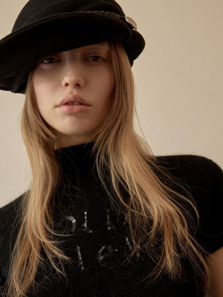 Mohair Beaded Embroidered Small Turtle-Neck Knitted Short-Sleeved Sweater【s0000015502】