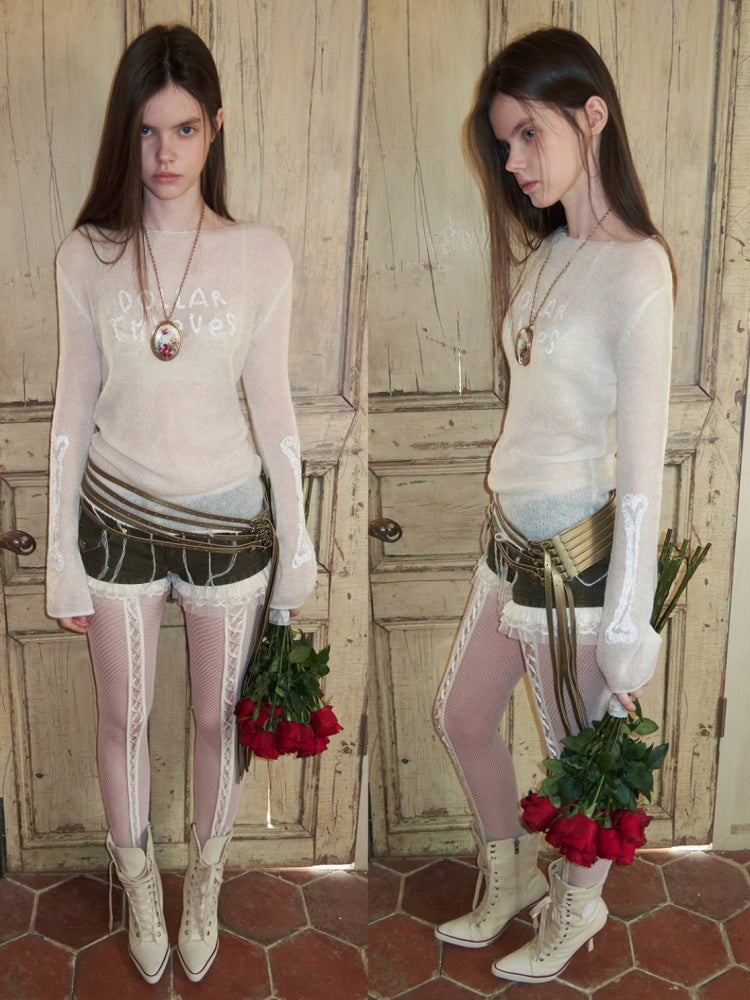 Mohair Beaded Embroidered Slightly Sheer Blouse【s0000015503】