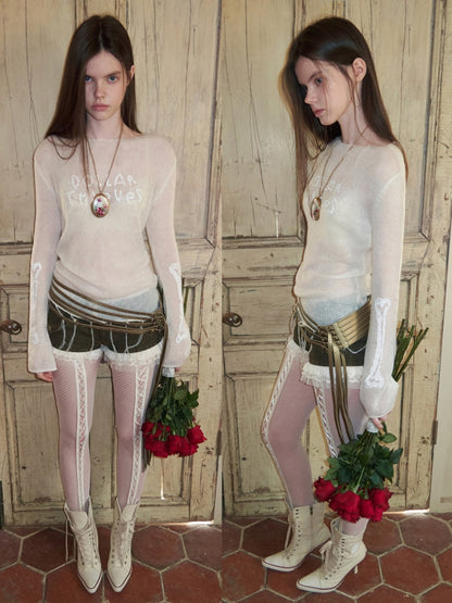 Mohair Beaded Embroidered Slightly Sheer Blouse【s0000015503】